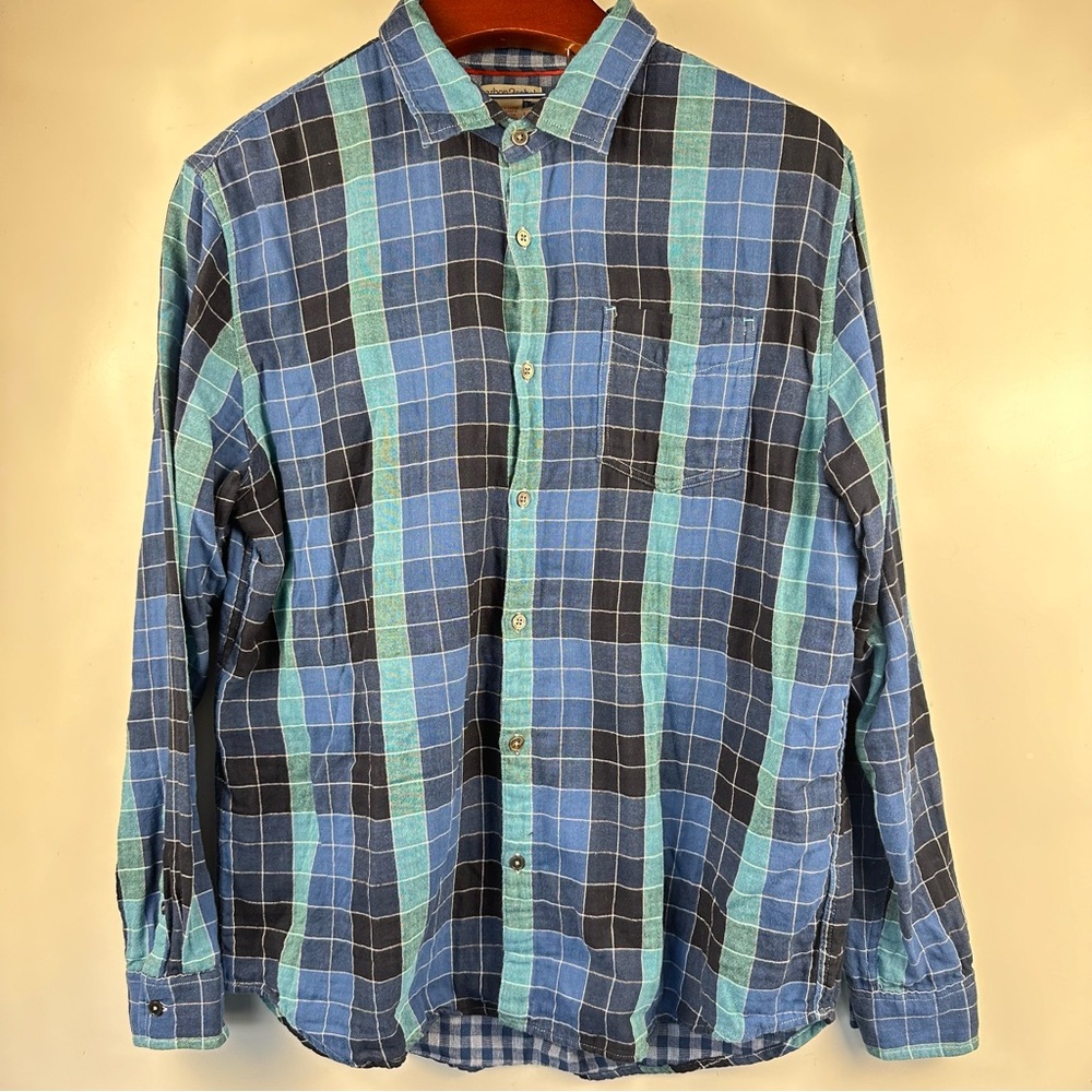 Carbon 2 Cobalt Shirt Mens Large Blue Plaid Button Down Double Layer Weave Check